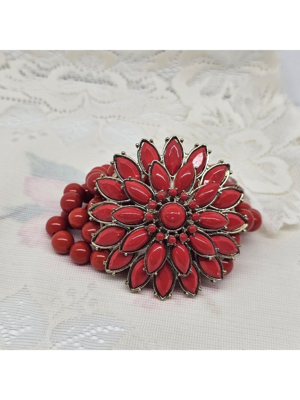 HIGH END *RARE*  GORGEOUS VINTAGE 5 STRAND BEADED LARGE FLOWER BRACELET